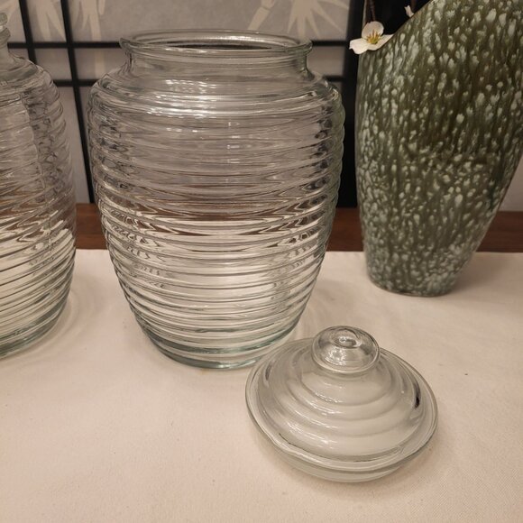Anchor Hocking Ribbed Beehive Glass Apothecary Jars - Set of 2 - Picture 2 of 5